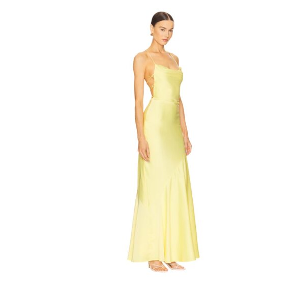 NWT Nookie Entice Drape Gown Maxi Dress Womens Medium Yellow Lemon Tie Back NEW - Picture 1 of 13